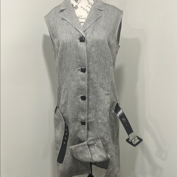 Genny Italy Linen Dress Size 8 Grey Belted Knee-Length - Picture 11 of 16